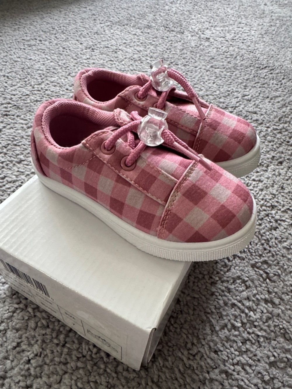 Girls Pink/Blush Gingham Slip-On Sneakers with Toggle Lace - Brand New (7T)